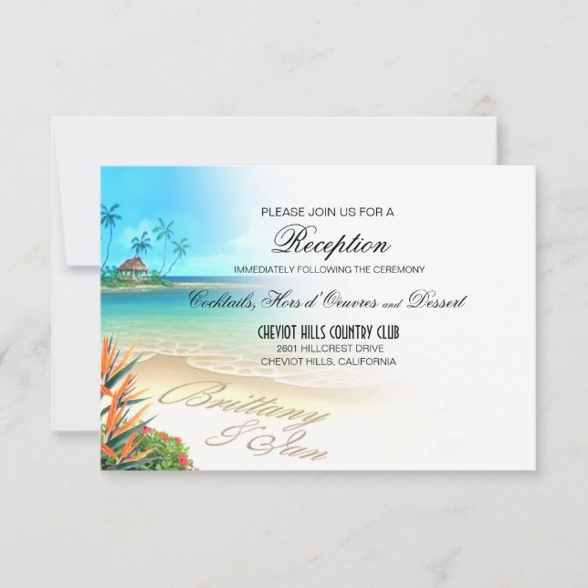 Invitation Exotic Beach Reception me demande des noms dans le (Devant)
