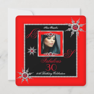 Invitation Exotic Fabulous 30 Red Silver Snowflake Photo