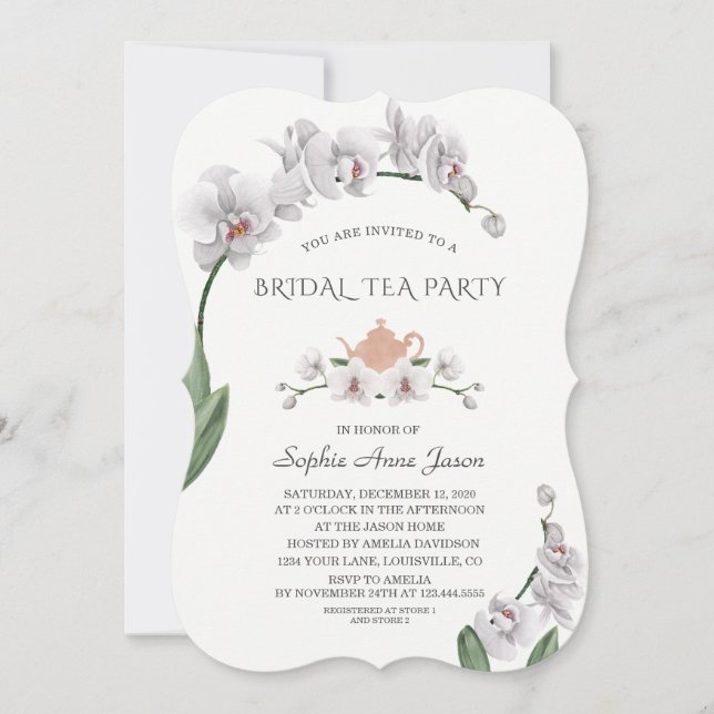 Invitation Exotic Hawaii White Orchid Bridal Tea Party (Devant)