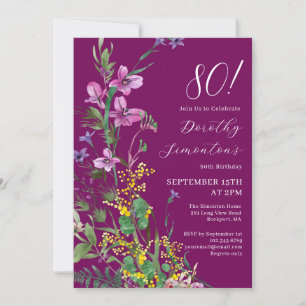 Invitation Exotic Rose Jaune Fleur sauvage 80e anniversaire