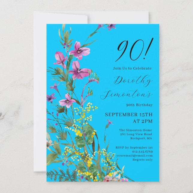 Invitation Exotic rose jaune Fleur sauvage 90e anniversaire (Devant)