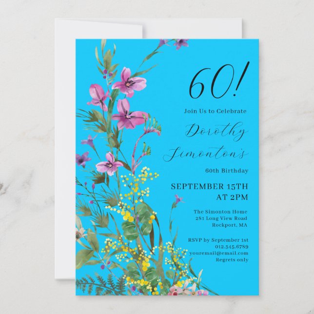 Invitation Exotic Rose Jaune Fleurs sauvages 60e anniversaire (Devant)