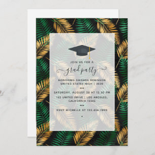 Invitation Exotic Tropical Green and Gold Graduation Party