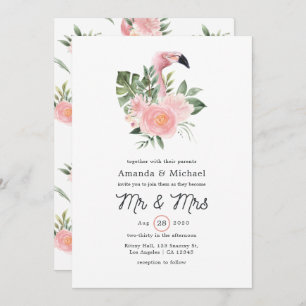 Invitation Exotic Tropical Pink Flamant rose Mr & Mrs Mariage