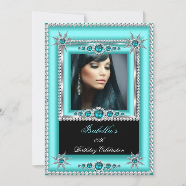 Invitation Exotic Turquoise Blue Aqua Snowflake Photo Anniver (Devant)