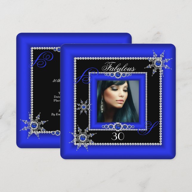 Invitation Exotique Fabrique Royal Blue Silver Snowflake Phot (Devant / Derrière)