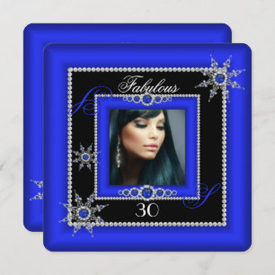 Invitation Exotique Fabrique Royal Blue Silver Snowflake Phot