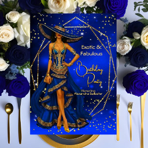 Invitation Exotique Fabuleux Bleu Or Fête d'Anniversaire Éblo