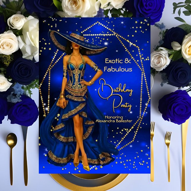 Invitation Exotique Fabuleux Bleu Or Fête d'Anniversaire Éblo (Créateur téléchargé)
