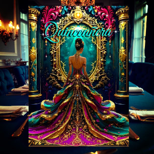 Invitation Exotique Quinceanera 15e Anniversaire Sarcelle Or