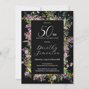 Invitation Exotique violet rose jaune Fleur sauvage 50e anniv