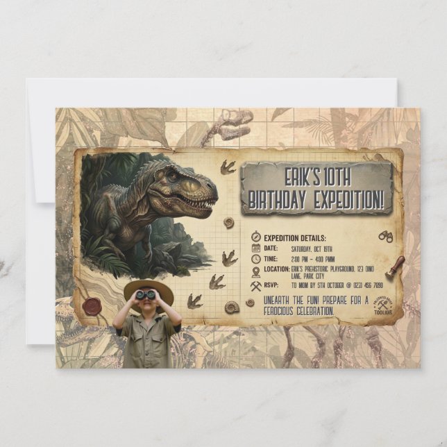 Invitation Expédition Anniversaire Dinosaure T Rex Aventure (Devant)