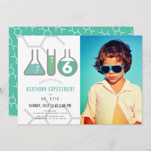 Invitation Expérience scientifique White Green Boy Photo Anni