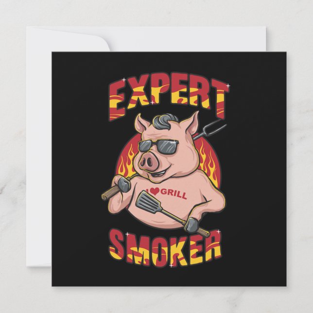Invitation Expert Smoker Barbecue Party Son temps de grill (Devant)