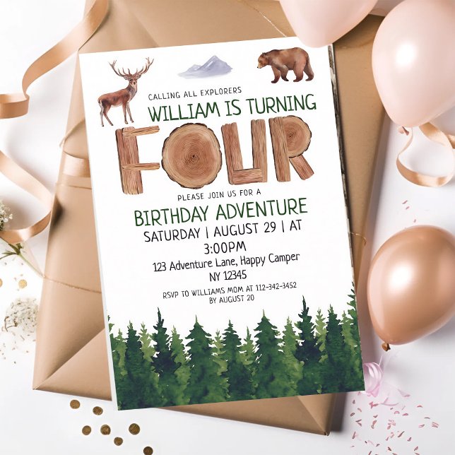 Invitation Explorateur des Bois 4e Anniversaire (Créateur téléchargé)