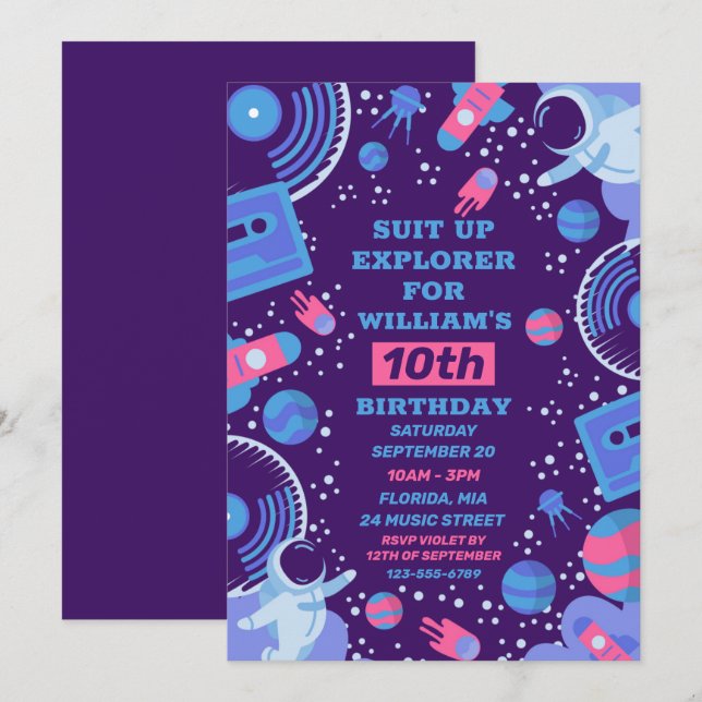 Invitation Explorateur d'espace (Devant / Derrière)