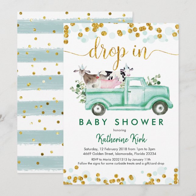 Invitation Explosion Agricole Dans Le Baby shower De Distance (Devant / Derrière)