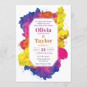 Invitation Explosion de couleurs de mariage arc-en-ciel
