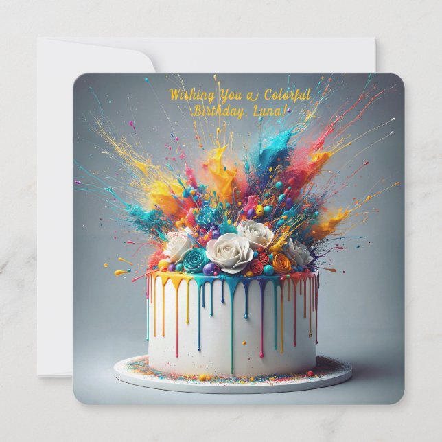 Invitation Explosion de joie - Joyeux gâteau d'anniversaire (Devant)