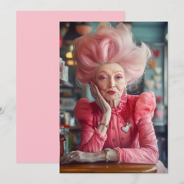 Invitation Expression d'amour Kiss of Timeless Grace en rose (Devant / Derrière)