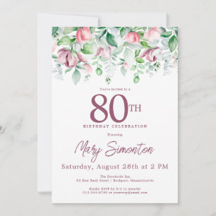 Invitation Exquis Fleur Mauve Rose 80e Anniversaire 
