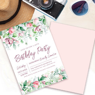 Invitation Exquis Fleur Mauve Rose Pour 90e Anniversaire