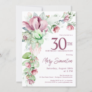 Invitation Exquise Pink Mauve Floral 30e anniversaire