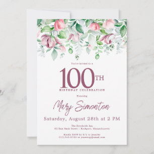 Invitation Exquise rose mauve floral 100e anniversaire