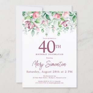 Invitation Exquise rose mauve Floral 40e anniversaire