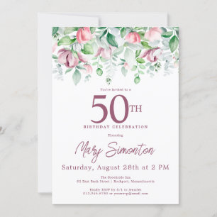Invitation Exquise rose mauve Floral 50e anniversaire
