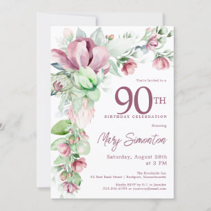 Invitation Exquise rose mauve Floral 90e anniversaire
