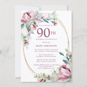 Invitation Exquise rose mauve Floral 90e anniversaire