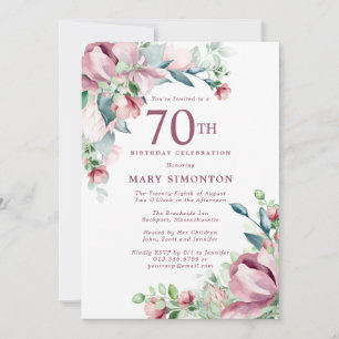 Invitation Exquise Rose Rose Floral 70e anniversaire