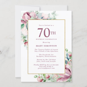 Invitation Exquise Rose Rose Floral 70e anniversaire