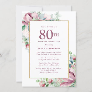 Invitation Exquise Rose Rose Floral 80e anniversaire