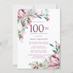 Invitation Exquise Rose rose florale 100e anniversaire