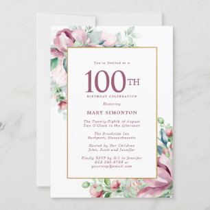 Invitation Exquise Rose rose florale 100e anniversaire
