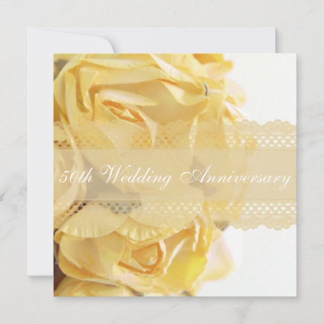 Invitation Exquise Roses Jaunes Fête Mariage Anniversaire (Devant)