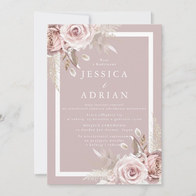 Invitation Exquisite Blush Polish language Wedding (Devant)