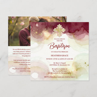 Invitation Exquisite Cross Burgundy & Gold Glitter Baptism