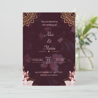 Invitation Exquisite Gold Mandala & Moody Floral Wedding Invi