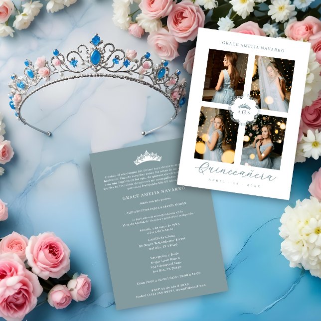 Invitation Exquisite Intricate Ornate Floral Princess Tiara (Exquisite Intricate Ornate Floral Princess Tiara Quinceañera Invitations Cards in Spanish.)