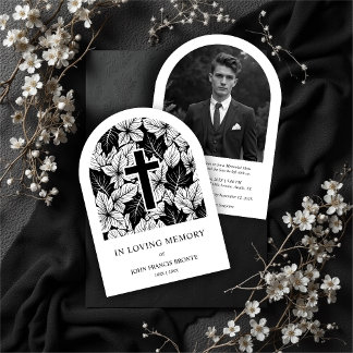 Invitation Exquisite Minimalist Black White Botanical Funeral