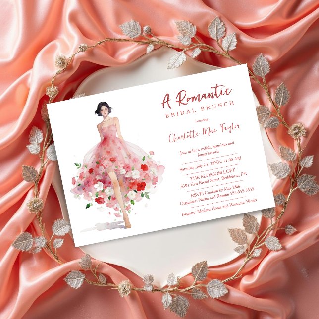 Invitation Exquisite Pink Floral Tulle Model Bridal Shower (Exquisite Bridal Shower Invitation Design with Model Woman in Pink.)