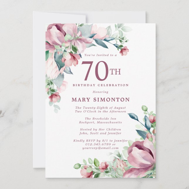 Invitation Exquisite Rose Florale Rose 70e Anniversaire (Devant)