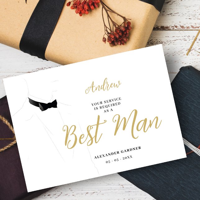 Invitation Exquisite Sophisticated Gentleman Groosman Wedding (Exquisite Sophisticated Gentleman Best Man Wedding Proposal Card in Black and Faux Gold. )