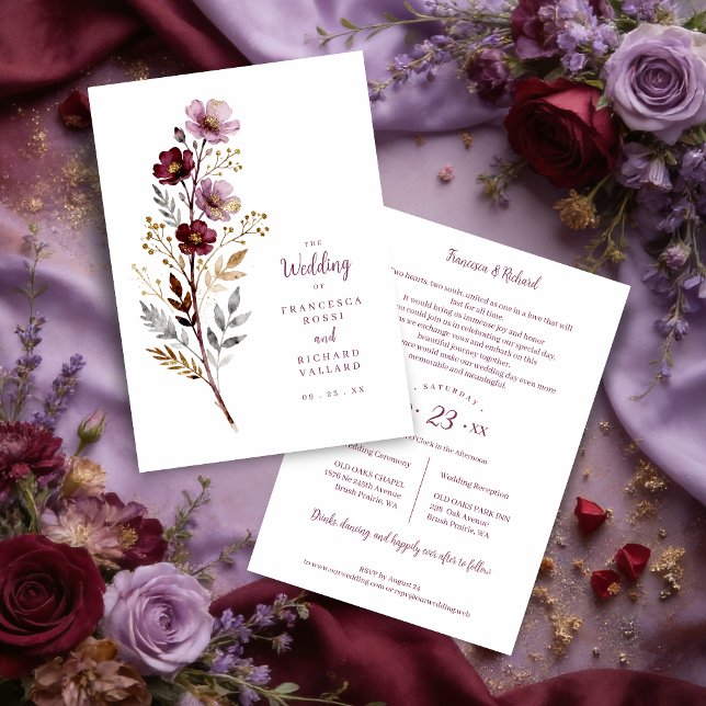 Invitation Exquisite Stylish Spring Botanical Purple Tones  (Stylish Spring Botanical Purple-Toned Exquisite Branches Wedding Card Design.)