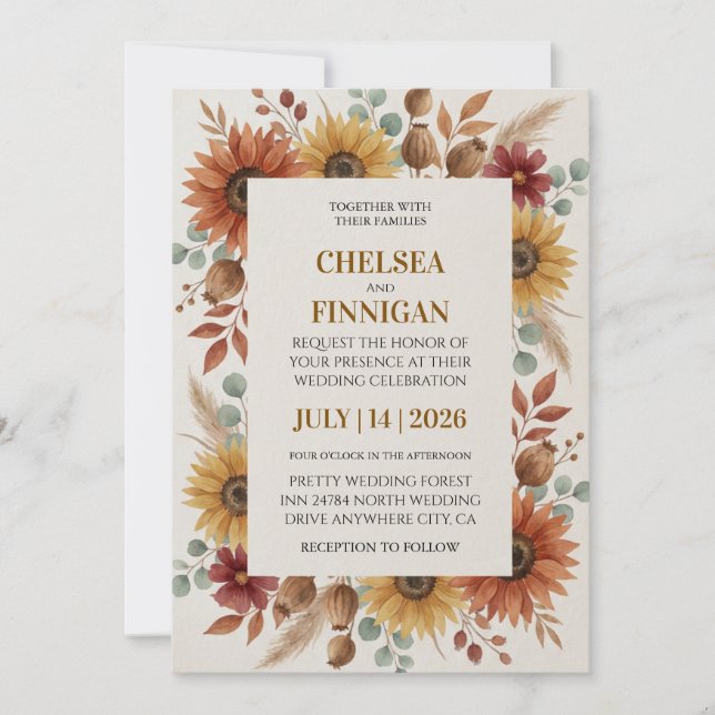 Invitation Extérieur Chic Tournesol Automne (Devant)