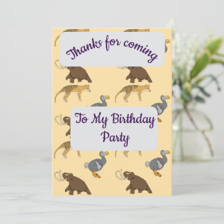 Invitation Extinct Animals Thank you Card