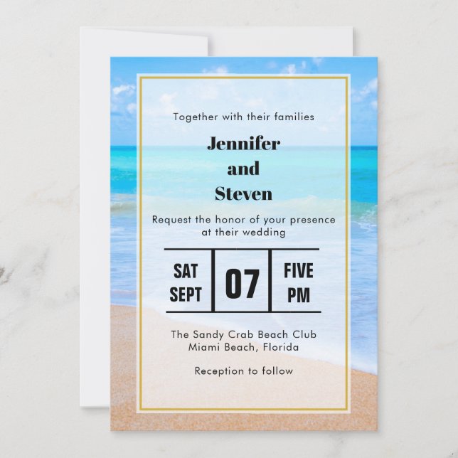 Invitation Extraordinaire Beach Tropical Scene Photo Mariage (Devant)